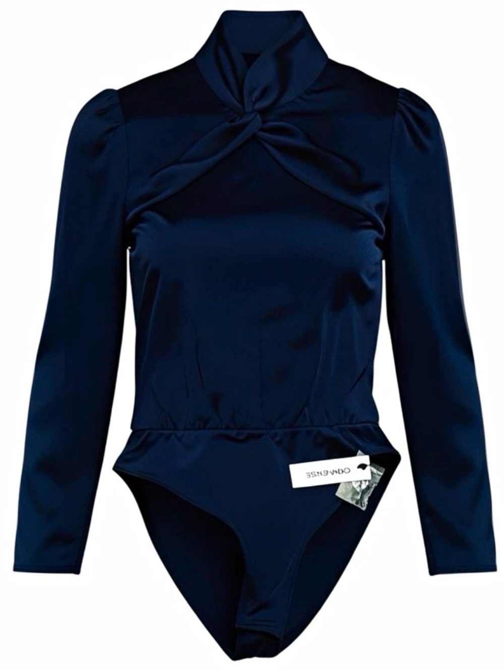 NWT Commense Long Sleeve Twist Mock Neck Bodysuit L Navy Sophisticated Elegant